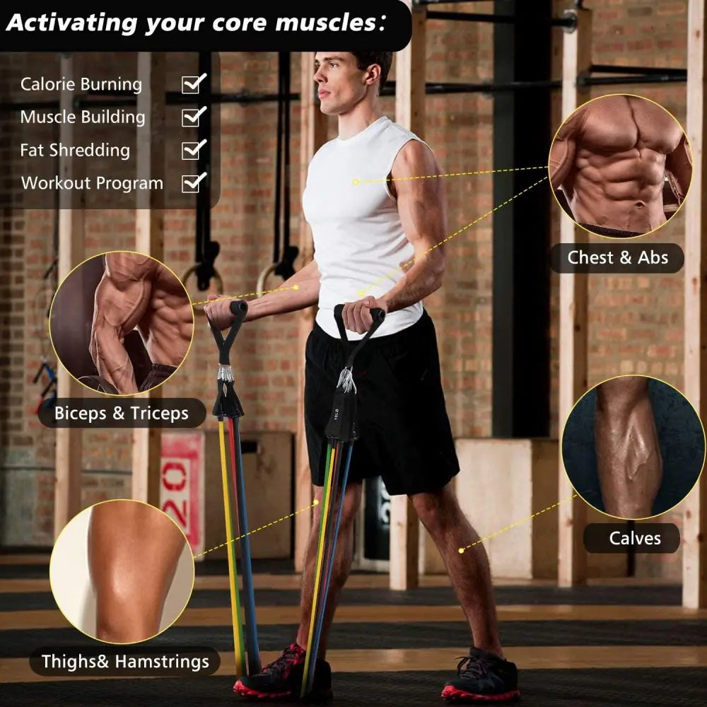 11PC Resistance Bands Set for Home Gym Fitness & Strength Training