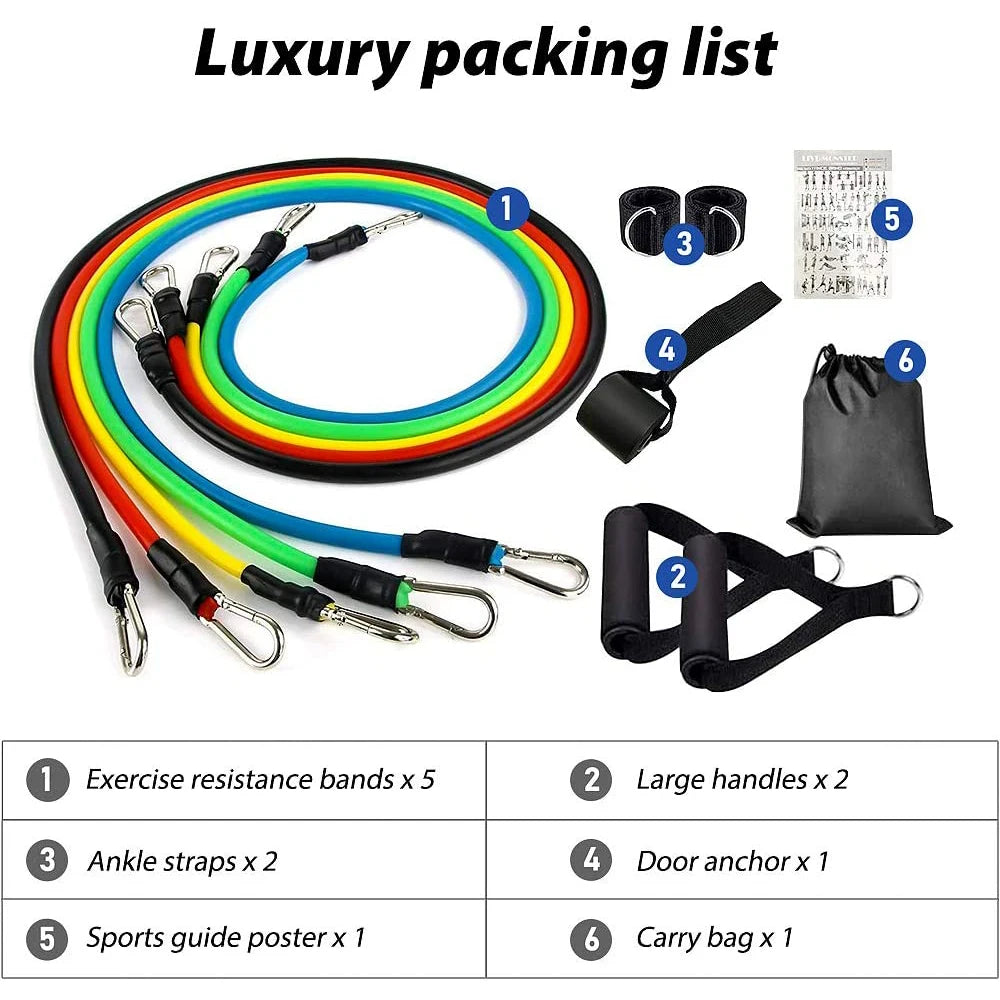 11PC Resistance Bands Set for Home Gym Fitness & Strength Training