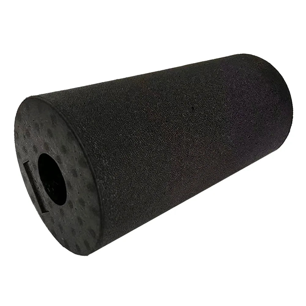 Black foam roller on a white background