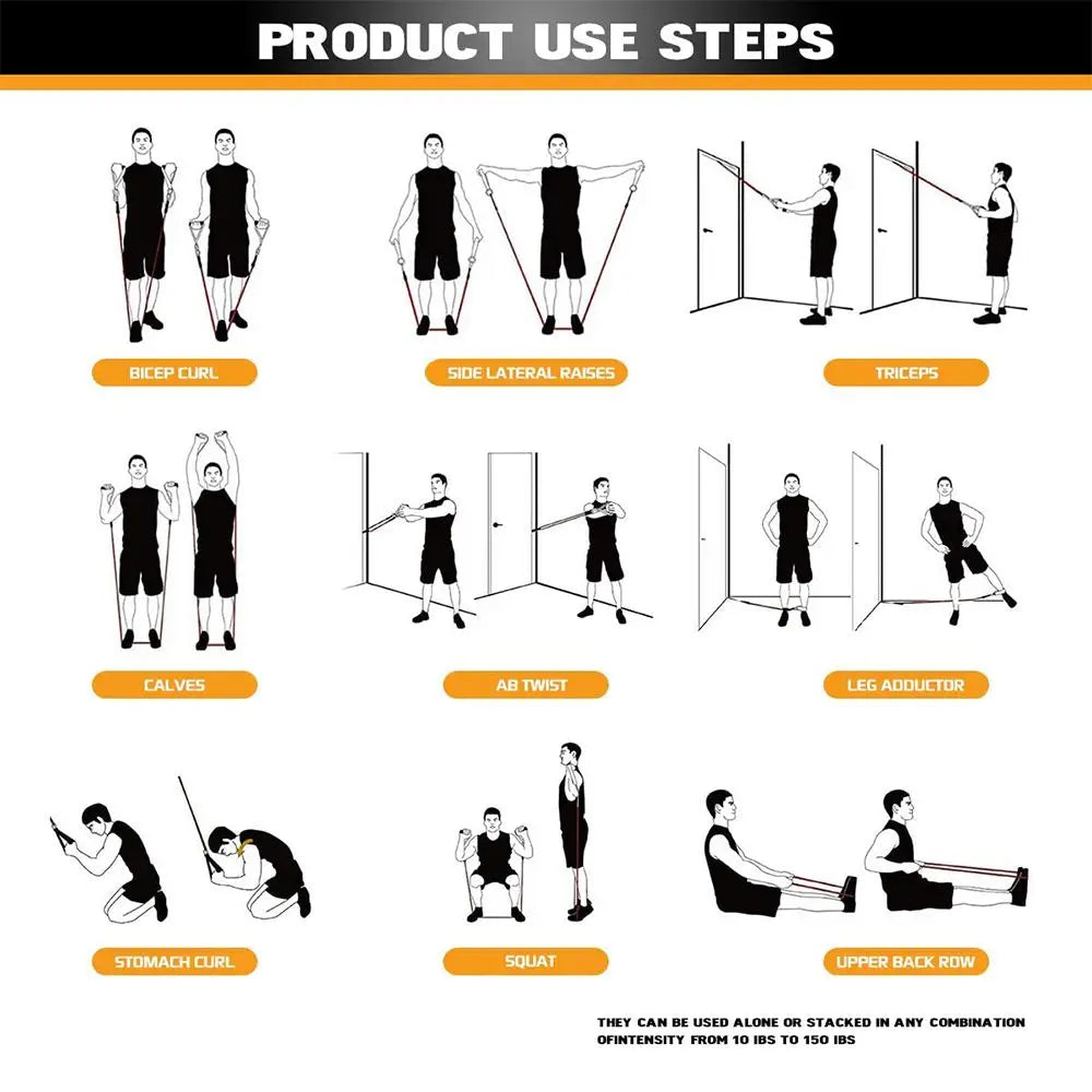 11PC Resistance Bands Set for Home Gym Fitness & Strength Training